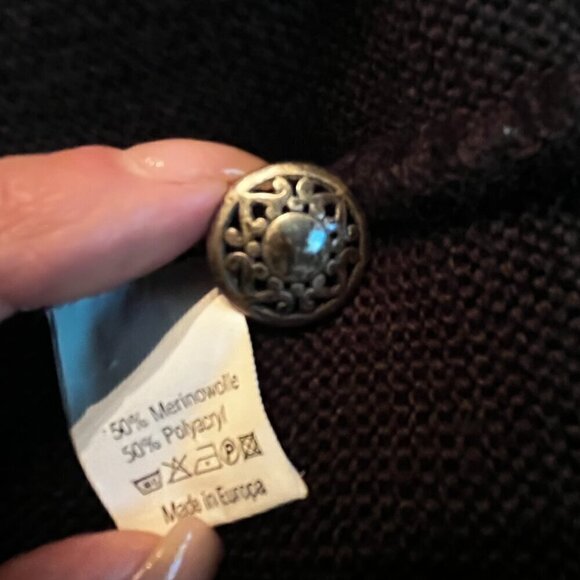 VINTAGE EUROPEAN Black Cardigan Sweater with Silver Decorative Buttons  No Label - Picture 10 of 10